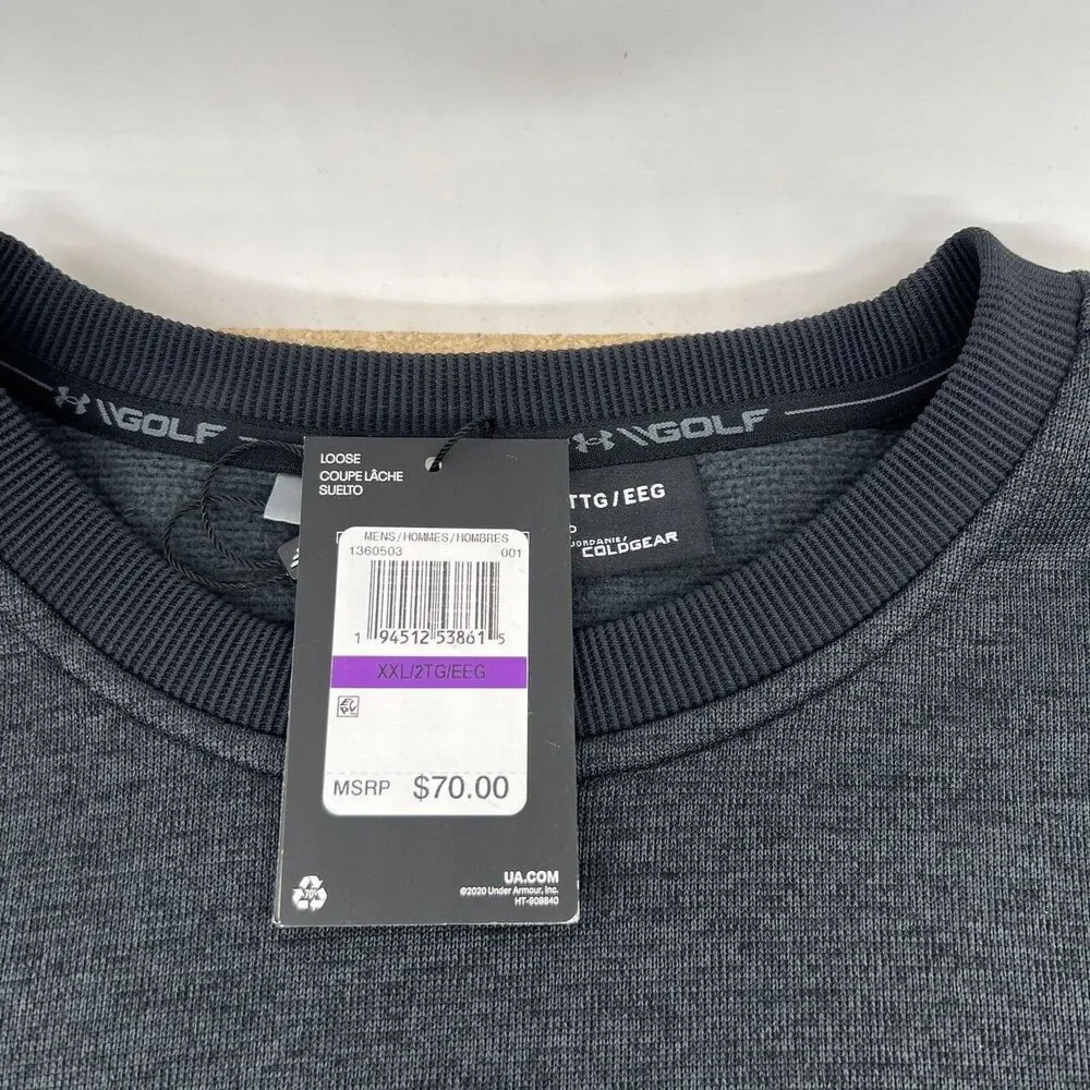 NEW Under Armour Crewneck Sweater Charcoal Gray Golf 2XL 1360503-001